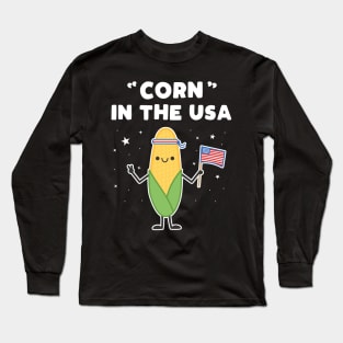 Funny Corn in the USA 4th of July Vegetable Patriot Pun Long Sleeve T-Shirt